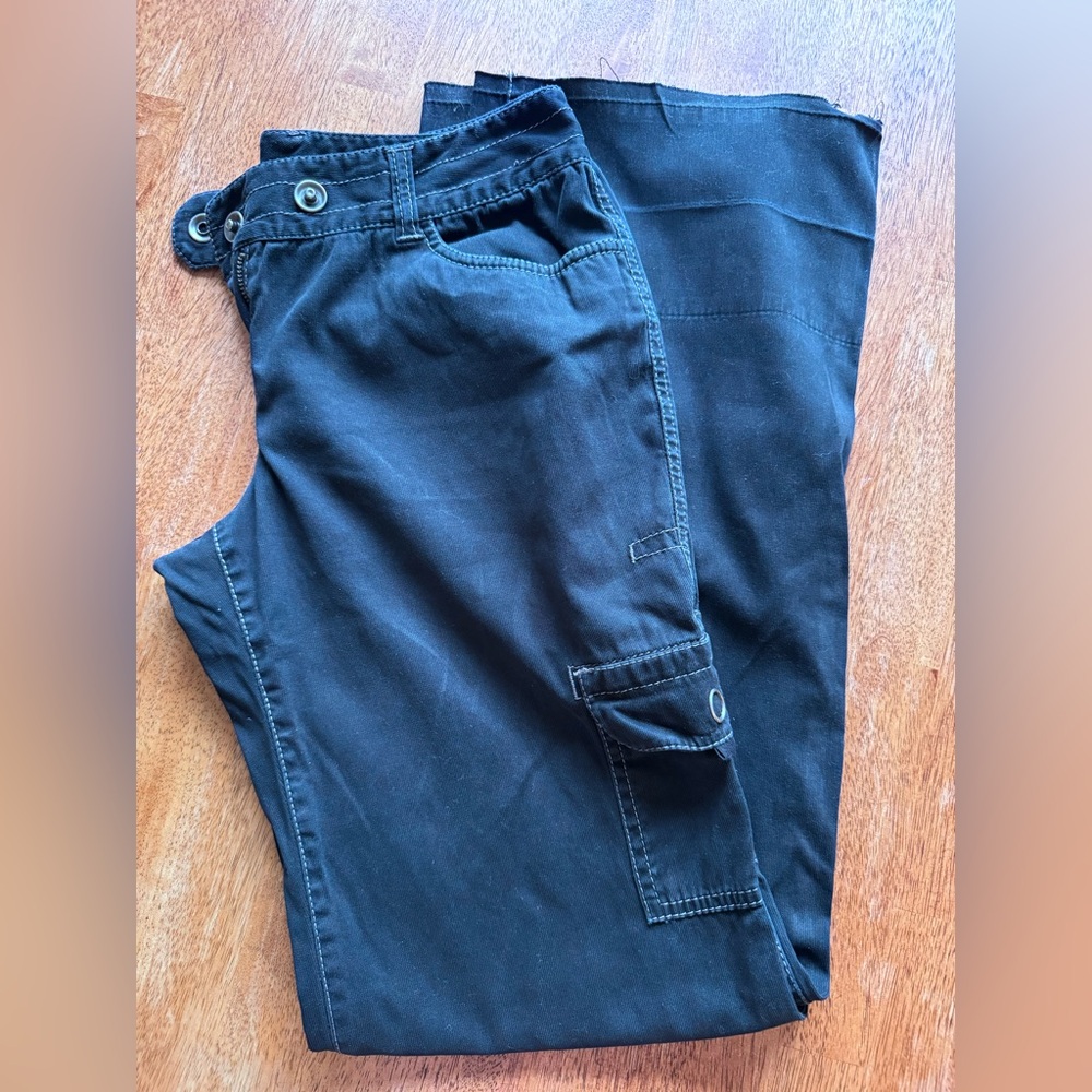 LOFT "Marisa" Black Cargo Straight Wide Leg Cotton Pants size 2
